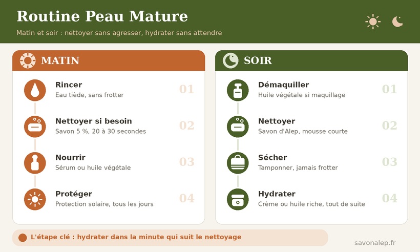 Routine matin et soir au savon d'Alep pour une peau mature
